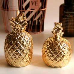 Staunton And Henry Home Accessories Ceramic Gold Pineapple Container
