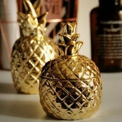 Staunton And Henry Home Accessories Ceramic Gold Pineapple Container