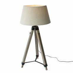 Staunton And Henry Lighting Wood Tripod Floorlamp With Beige Shade