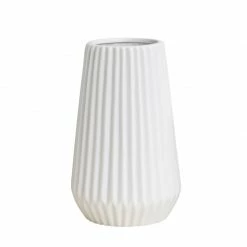 Staunton And Henry Modern Ribbed White Ceramic Vase Home Accessories