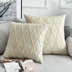 Staunton And Henry Home Accessories Embroidered Cream Linen Throw Cushion