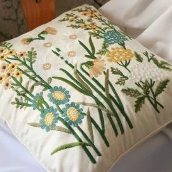 Staunton And Henry Embroidered Botanical Pattern Throw Cushion