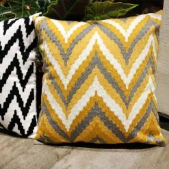 Staunton And Henry Home Accessories Embroidered Yellow And Grey Throw Cushion