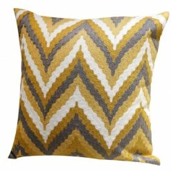 Staunton And Henry Home Accessories Embroidered Yellow And Grey Throw Cushion