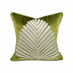 Staunton And Henry Embroidered Fern Leaf Green Velvet Cushion