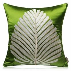Staunton And Henry Embroidered Fern Leaf Green Velvet Cushion