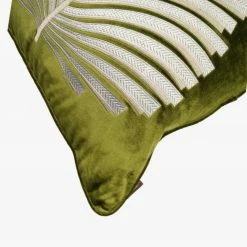Staunton And Henry Embroidered Fern Leaf Green Velvet Cushion
