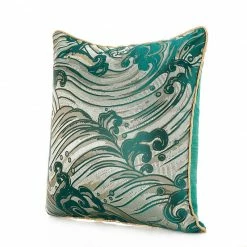 Staunton And Henry Emerald Japanese Wave Throw Cushion Home Accessories