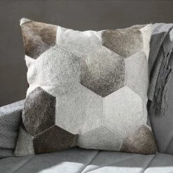 Staunton And Henry Geometric Grey Patchwork Hide Throw Cushion