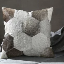 Staunton And Henry Geometric Grey Patchwork Hide Throw Cushion