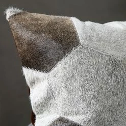 Staunton And Henry Geometric Grey Patchwork Hide Throw Cushion
