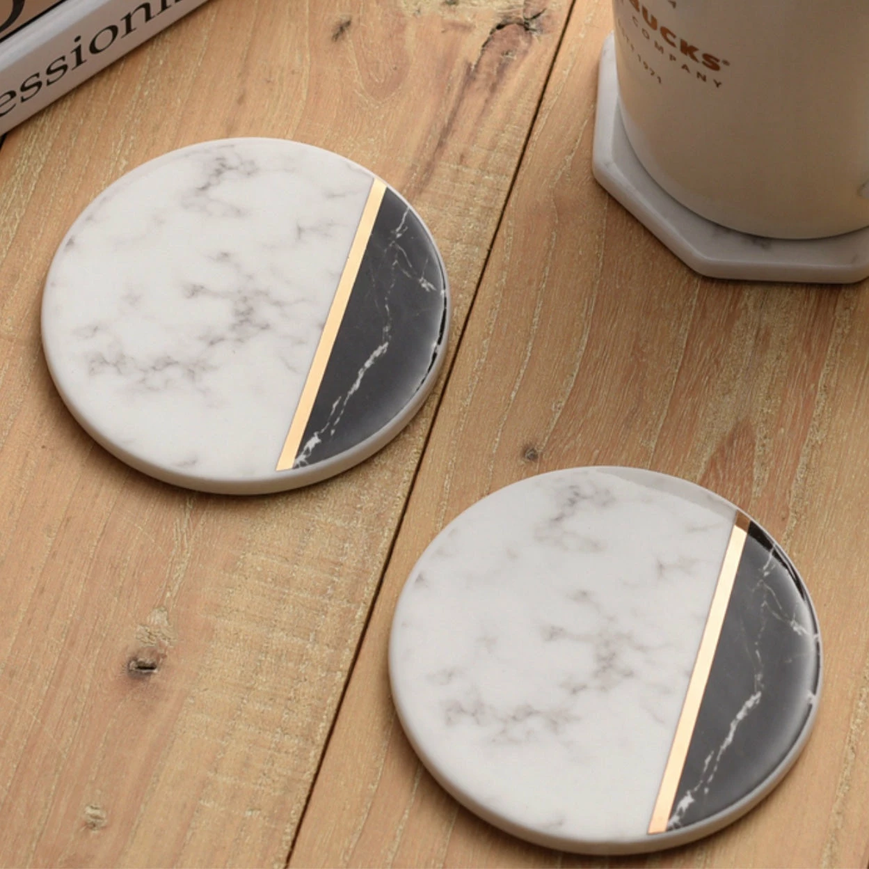 Staunton And Henry Black And White Marble Pattern Coasters - Set Of 4 Kitchen