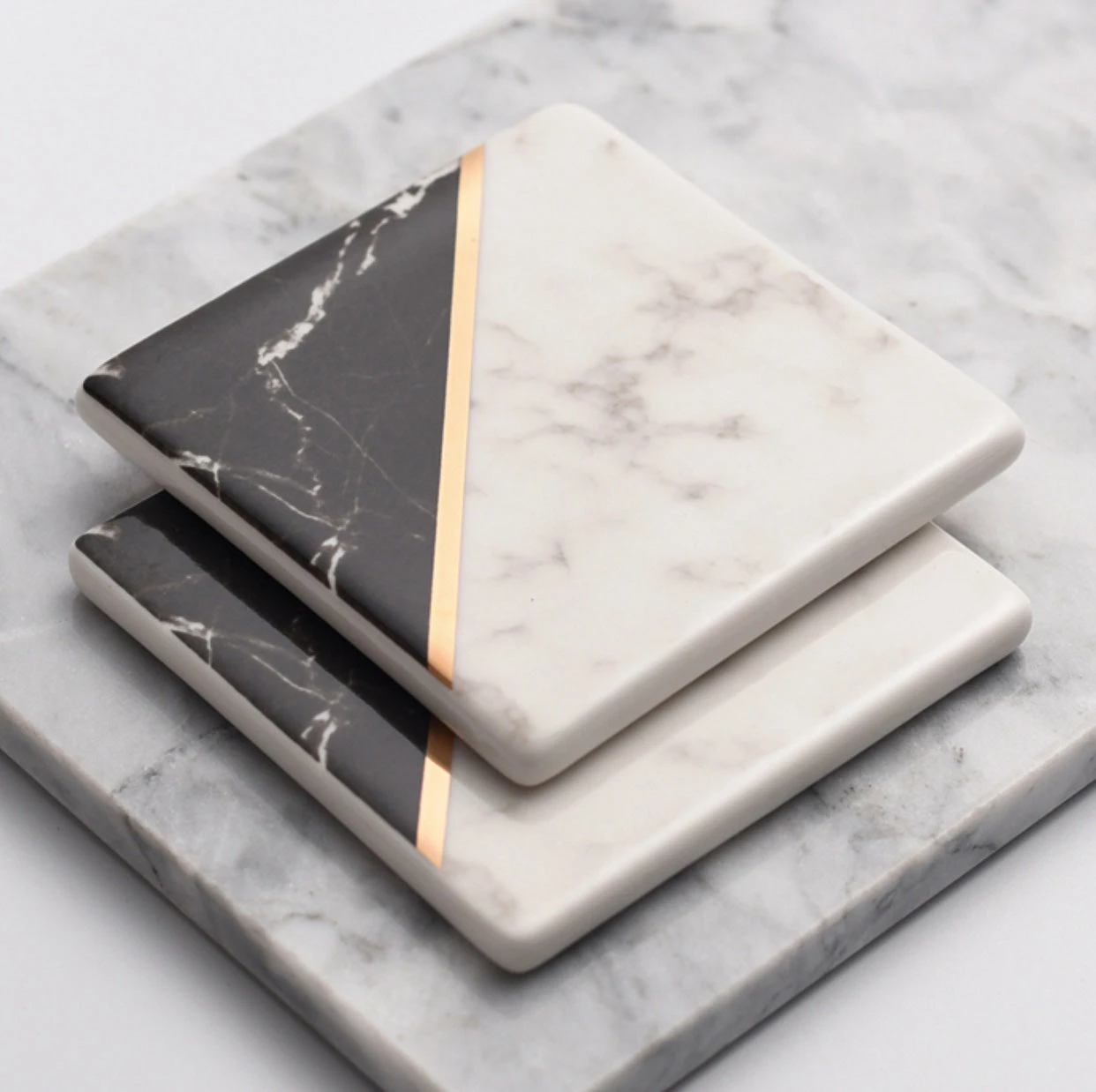 Staunton And Henry Black And White Marble Pattern Coasters - Set Of 4 Kitchen