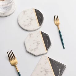 Staunton And Henry Black And White Marble Pattern Coasters - Set Of 4 Kitchen