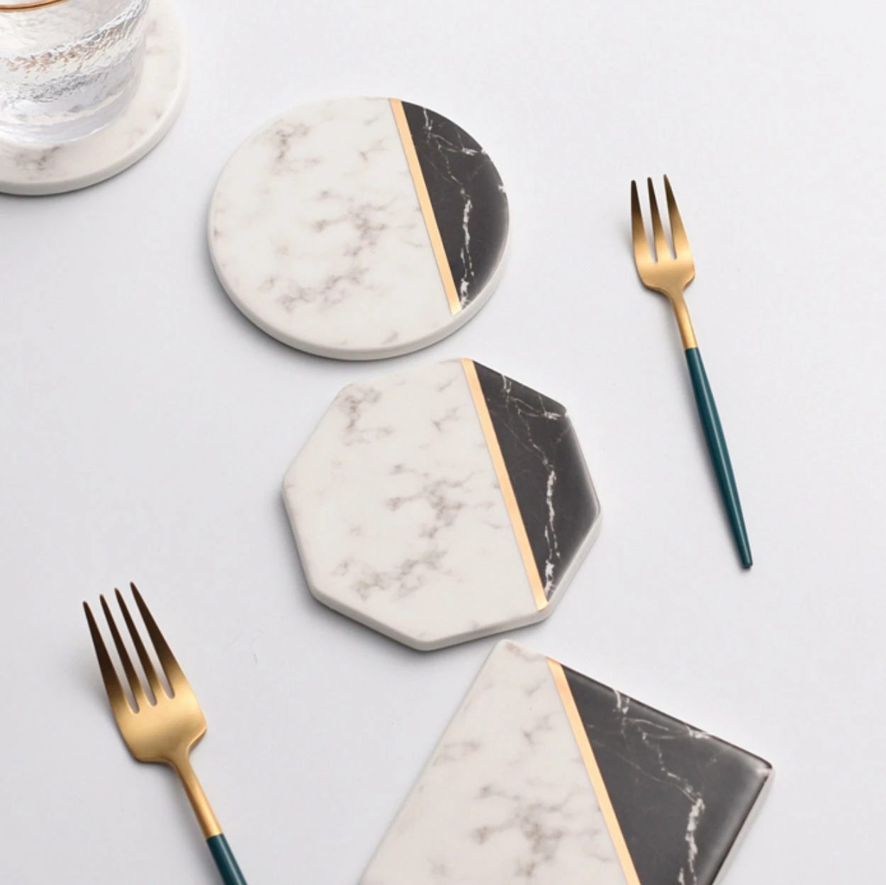 Staunton And Henry Black And White Marble Pattern Coasters - Set Of 4 Kitchen