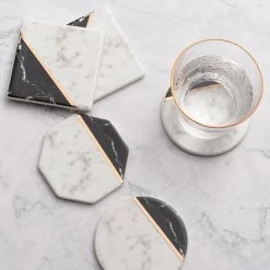 Staunton And Henry Black And White Marble Pattern Coasters - Set Of 4 Kitchen