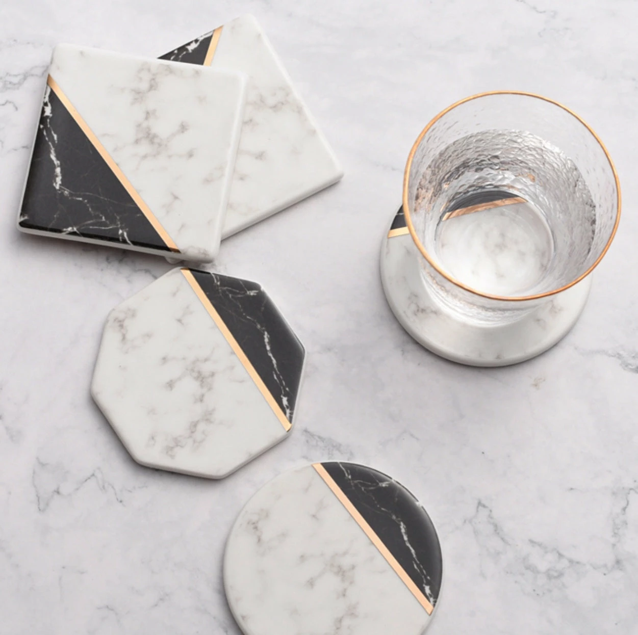 Staunton And Henry Black And White Marble Pattern Coasters - Set Of 4 Kitchen