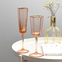 Staunton And Henry Vintage Pink Tumbler With Gold Trim Kitchen