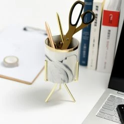 Staunton And Henry Home Accessories Mini Marble Pattern Planter With Gold Stand