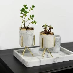 Staunton And Henry Home Accessories Mini Marble Pattern Planter With Gold Stand