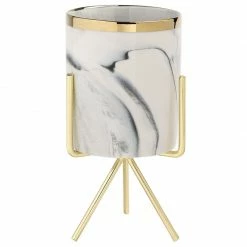 Staunton And Henry Home Accessories Mini Marble Pattern Planter With Gold Stand