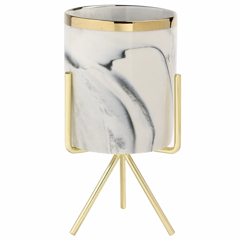 Staunton And Henry Home Accessories Mini Marble Pattern Planter With Gold Stand