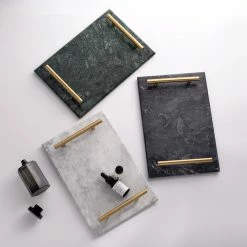 Staunton And Henry Solid Marble Serving Tray With Gold Handles Home Accessories