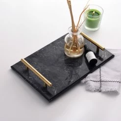 Staunton And Henry Solid Marble Serving Tray With Gold Handles Home Accessories
