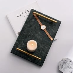 Staunton And Henry Solid Marble Serving Tray With Gold Handles Home Accessories