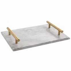 Staunton And Henry Solid Marble Serving Tray With Gold Handles Home Accessories