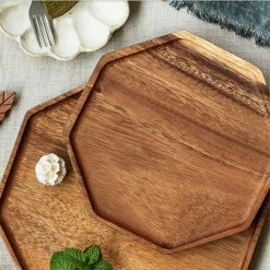 Staunton And Henry Acacia Wood Hexagon Serving Tray