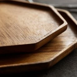 Staunton And Henry Acacia Wood Hexagon Serving Tray