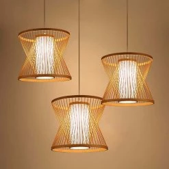 Staunton And Henry Double Cone Japanese Bamboo Ceiling Light