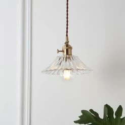 Staunton And Henry Lighting Vintage Glass And Brass Pendant Light