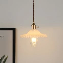 Staunton And Henry Lighting Vintage Glass And Brass Pendant Light