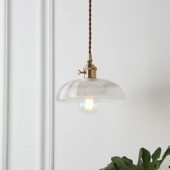Staunton And Henry Lighting Vintage Glass And Brass Pendant Light