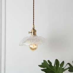 Staunton And Henry Lighting Vintage Glass And Brass Pendant Light