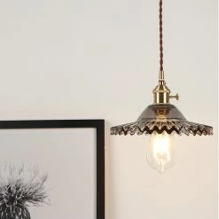 Staunton And Henry Lighting Vintage Glass And Brass Pendant Light