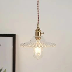 Staunton And Henry Lighting Vintage Glass And Brass Pendant Light
