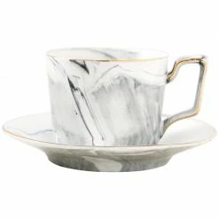 Staunton And Henry White Marble Tea Cup And Saucer - Set Of 2