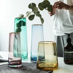 Staunton And Henry Home Accessories Tapered Colored Glass Vase With Gold Rim