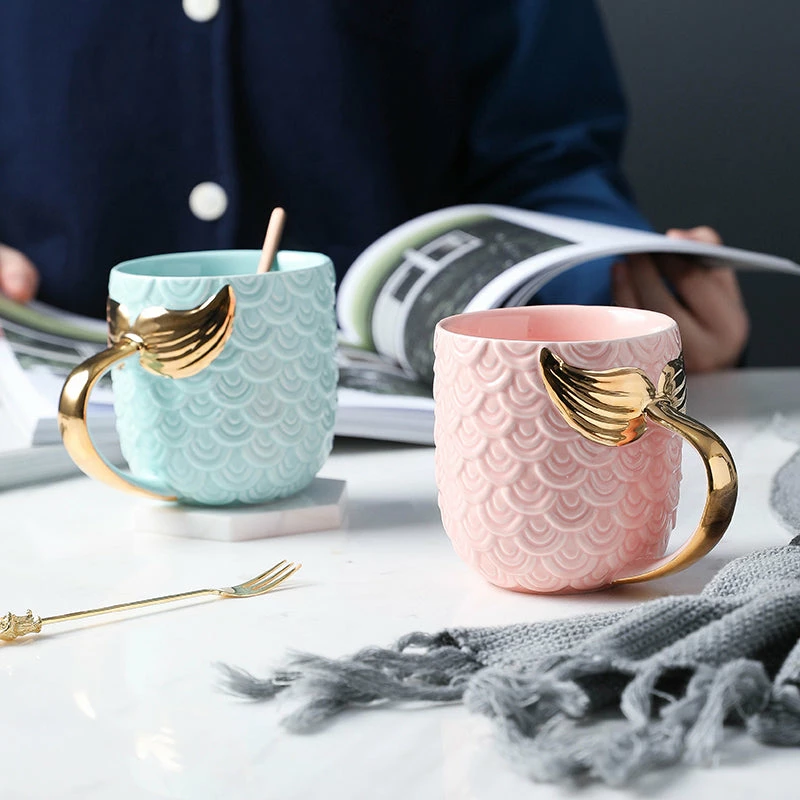 Staunton And Henry Pastel And Gold Mermaid Coffee Mug