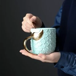 Staunton And Henry Pastel And Gold Mermaid Coffee Mug