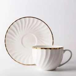 Staunton And Henry Elegant White Tea Cup And Saucer With Gold Detail
