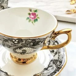 Staunton And Henry Black Lace Tea Cup And Saucer