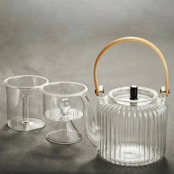 Staunton And Henry Modern Oriental Glass Tea Pot Set With Bamboo Handle