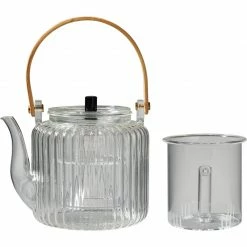 Staunton And Henry Modern Oriental Glass Tea Pot Set With Bamboo Handle