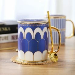Staunton And Henry Gatsby Elegant Modern Coffee Mugs - With Gold Spoon