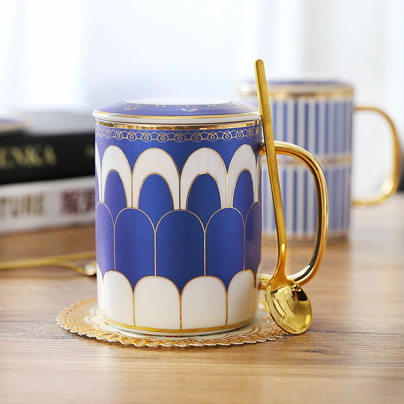 Staunton And Henry Gatsby Elegant Modern Coffee Mugs - With Gold Spoon