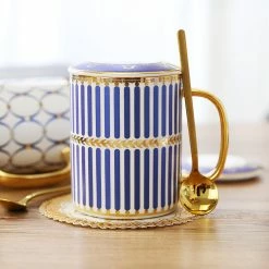 Staunton And Henry Gatsby Elegant Modern Coffee Mugs - With Gold Spoon